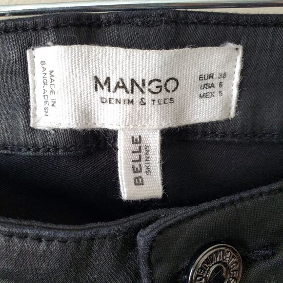 Mango Women Coated Black Skinny Ankle Zip Jeans 6 Modern Grunge Chic Goth Rocker - Picture 7 of 12